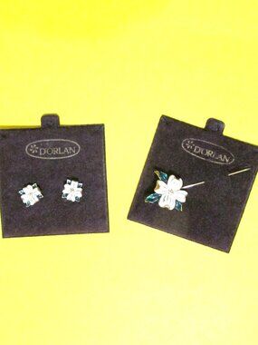 Vintage D'Orlan dogwood stud earrings and stick pin